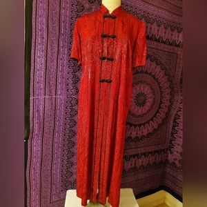 Red Paisley Kimono Dress by R&M Richards Karen Kwong